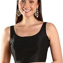 Round Neck Silk Sleeveless Readymade Saree Blouse for Women Stylish | Black-picture-31