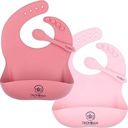 ZoZoBaa Silicone Baby Bib with Easy Grip Spoon For Feeding Toddlers|Waterproof & Reusable Bib with button for Infants |Soft, Light Weight, BPA Free, Pack of 4, Dark Red & Pink-image-24