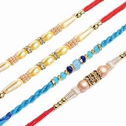 AR Eyewar Four Pearls Rakhi For Brother And Sister, Set Of 4 Rakhi Combo Set-image-67