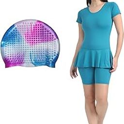 Morex Women's Half Sleeve Swimming Costume with Swim Cap, Frock Style, Padded, Half Length-picture-28