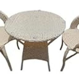 New Pratham India D‑12 Wicker Patio 2‑Seat Set Powder Coated Steel Frame UV Protected PE Wicker Cushioned Chairs Plus Side Table Beige-image-46