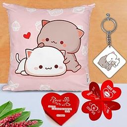 KivStar Peach and Goma Mochi Cat Pillow Cushion, Gifts for him, Boyfriend, Girlfriend, Valentines Gift for Girlfriend, Valentine Pillow for Couple | Peach Goma Pillow and Card, Keychain Design-01-image-61