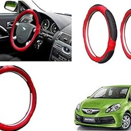 EXCHANGE CARTRENDING Microfiber Car Steering Wheel Cover, Soft Padding Great Hand Feel, Anti-Slip, Faux Leather Steering Cover for Honda Brio | Black Red Jali - Pack of 1-image-91