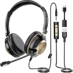 Wantek USB Computer Headset with Clear Chat Microphone, Lightweight On Ear Wired Headset for MS Teams,Skype,Webinars,Call Center and More-83