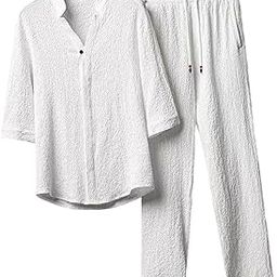 Men's Summer suits Casual Clothes Loose Pant 3/4 Sleeve Suit Beach L White | 1 Men'S 2 Pieces Shirt Set-image-74