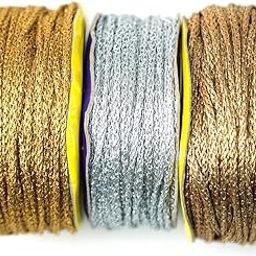 Embroiderymaterial Combo of 3 Metallic Soutache Braided Cord Thread/Dori for Aari Work, Tassels, Jewellery, Bracelet, Lace, Crochet & Hand Embroidery (Gold, Rose Gold, Silver 2MM Width, 10 Mtr/Roll)-image-15