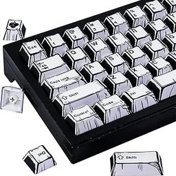 Heykit PBT Keycaps - Japanese Manga Theme Keycaps for 61 64 68 Keyboard, 78 Keys Dye-Sub Custom Anime Keycap, Cherry Profile, Black White Minimalist Style Key Caps for Cherry MX Mechanical Keyboard-image-1