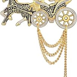 Meena Work Enamel Horse Chariot Chain Sherwani Brooch for Men (BP1101084G)-18