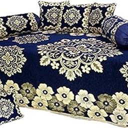 AK Decor 500 TC Velvet Diwan Set,(Set of 8) 1 Single bedsheet (90 x 60 inches), 5 Cushion Covers (16 x 16 inches) and 2 Boester Covers (31 x 16 inches) Multi-image-31