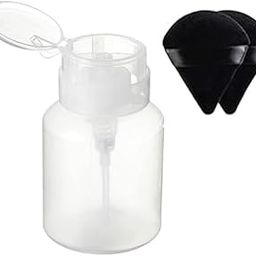 Plastic Push Down Bottle Empty with Puff Soft, Lockable Pump Dispenser Bottles Cosmetic Container with Flip Cap for Nail Polish Acetone Makeup Remover Toner Liquid 200ml - White Colour (Pack of 1)-picture-43