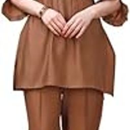 Women Brown Viscose Blend Floral Embroidered Festive & Party Co-ord Set | Viscose Blend Co-ord Set | Floral Embroidered Co-ord Sets | A-line Co-ord | Sequin Co-ords (MJ0071-XL)-picture-19