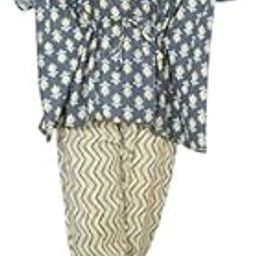KAVERI KREATIONS Women’s Cotton Co-ord Set with Printed Kaftan Top & Zigzag Pants | Free Size Loungewear for Women | Summer Relaxed Fit Night Suit Set | Stylish Co-Ord Grey-picture-7