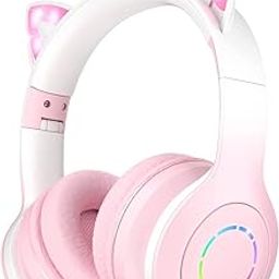 Daemon Headphones, Bluetooth Wireless Headphones for Kids Teens Adults, Over-Ear Bluetooth Headphones with Microphone, Cat Ear Headphones for Girls Women (Pink)-18