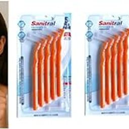 Sanitral Angle Interdental Brushes (0.5 mm - Size 2), Angled Toothbrush for Cleaning Teeth - Excellent Access Between Teeth - Yellow (3 x 5 pieces) 15 pieces, Orange-image-3