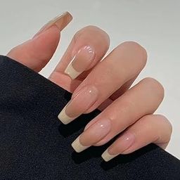 Styfy Press On | Stick On Fake Nails | Square | Artificial Designer With 24 Pcs Jelly Glue on False Nail Including Manicure Kit - French-28
