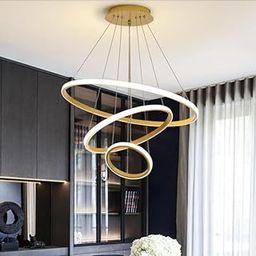 Desidiya® Modern Double 3-Ring LED Chandelier Lamp - Warm White Hanging Ceiling Pendant Light, Elegant Finish for Home & Living Spaces-picture-4