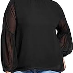 Gloplus Women Tie-up High Neck Bishop Sleeves Georgette Plus Size Workwear Top-image-24