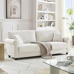 FURNART FURNITURE & INTERIOR Modern 3 Seater Velvet Sofa Couch for Living Room | Comfortable Fiberfill Cushions, Rolled Armrest, Stylish Upholstered Sofa for Home & Office (Cream)-image-70