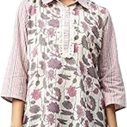 Purple Floral Printed Shirt Collar Cotton Kurti for Women-image-61