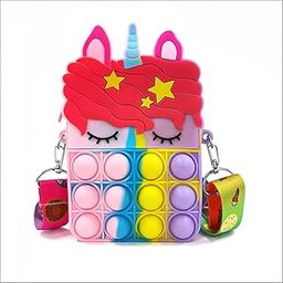 FLO Unicorn Pop It Bag for Girls Age 4–10 | Cute Silicone Fidget Crossbody Purse with Strap | Pop Bubble Toy & Coin Pouch | Birthday Return Gift for Kids, School & Travel Use (Multicolor)-22