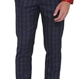 Men Navy Blue Ultra Slim Fit Checked Formal Trousers-picture-24