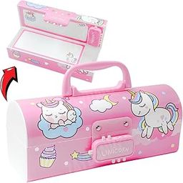 ZAYDANIC Unicorn Pencil Box with Style Dual Password Lock | Multi-Layer & Multi-Functional Large Capacity Plastic Case for Kids, Blue-image-18