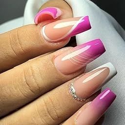 FWS Artificial fake Press On Nails Art Set (Set Of 20) Reusable Nails Extension,BridalNails,Stick-On Nails,Manicure Art Set, AcrylicNails,False Nails,DesignerNails | Nail Glue, Nail file, cuticle pusher, cleaning wipe | Glossy Nude,Pink Ombre Shape Medium Ballerina-image-77
