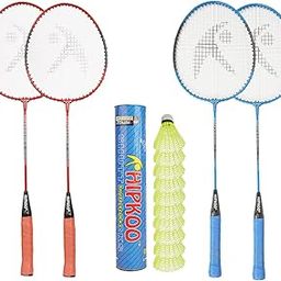 Hipkoo Sports Aluminum Badminton Rackets Set of 4| Wide Body Shuttle Bat with Cover, 10 Shuttles| Ideal for Beginner and Recreational| Lightweight and Sturdy| Blue and Red-9