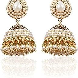Pearl Studded Traditional Jhumka Earrings For Women(White)(6822er)-image-13