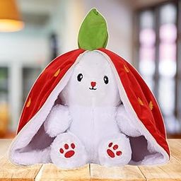 DIKANG Strawberry Rabbit Soft Toy With Zipper, Reversible Bunny Plushie for Girls & Kids (30CM, Red)-image-28