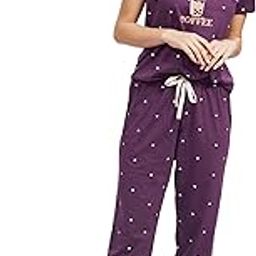 Night Suit for Women Cotton Hearts Printed T-Shirt & Pajama Set 3008-image-6