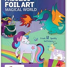 Chalk and Chuckles Art and Craft Kit, Fabulous Foil Art, for Girls, Boys Age 4-9 Year, Create 12 Magical World Theme Pictures -Princess, Unicorn Toys, Mess-Free Sticker for Kids, Paper, Multicolor-11