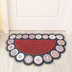 YOGO DECOR Red Semi-Circle Outdoor Mat - Multi Rangoli Design | Heavy Duty Scrubber Floor Mat| All-Weather Entrance Mat for Home & Office | Durable Rubber for Safe Entry | Size: 45 x 75 cm-image-100