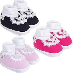 0 To 6 Months Baby Girls Pack of 3 Pair Cotton Butterfly Frill Booties-image-46