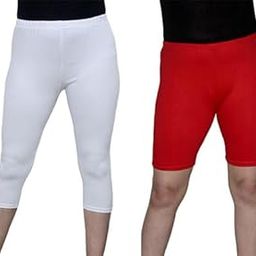 PINKSHELL Basic Cotton Combo – Women’s Capri (White) & Shorts (Red) Medium Size-image-53