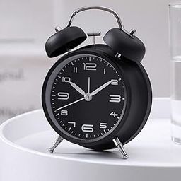 Zokhua Metal Frame Retro Twin Bell 3D Dial Analog Clock with Night Backlight Function and Silent Motion, High Volume Luminous Alarm for Students Bedroom/Office (Midnight Black)-image-48