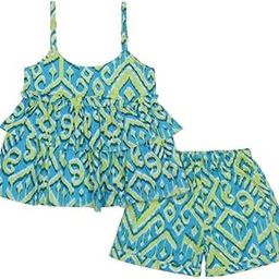 Baby Girl's Cotton Ikat Printed Flared Strappy Top With Matching Shorts Clothing Set-image-6