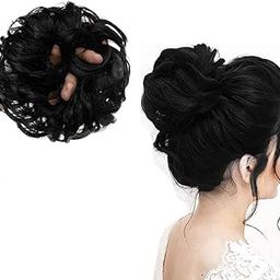 TEMPERIA Hair Accessories For Women Stylish - Messy Bun Hair Extension - Juda Hair Buns - Artificial Fake Donuts Maker Scrunchies - With Elastic Rubber band - Black - 1 Pc - (25GR)-15