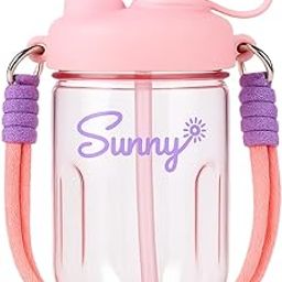 GUCHIGU Kids Sipper Bottle with Straw for Baby | Leak-Proof, BPA-Free Water Bottle with Cute Design Lid & Strap | Easy Grip, 360° Drinking | Baby Toddler Water Sipper Cup (Pink, 600ml)-image-75
