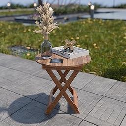 Ereteken ART Patio Folding Coffee Table/Tea Table,Outdoor Wooden Square Portable End Table/Picnic Table for Camping & Dining/Balcony and Garden Bistro Side Table-17