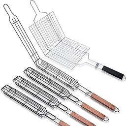 MixTeach Star-Power 5 Pcs Christmas Portable Nonstick Kabob Grilling Baskets Set Stainless Steel BBQ Grill Accessories Kabob Grilling Baskets for for Fish,Vegetables, Steak-image-42