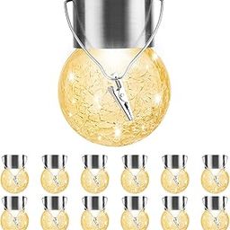 Solar Outdoor Decorative 12 Pack, Hanging Garden Lights Waterproof, Powered Globe Lantern Cracked Glass Ball for Yard Patio Fence Tree Umbrella Holiday Decoration, Warm White-image-91