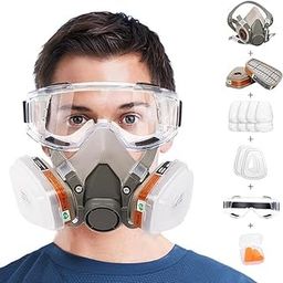 Simxen Reusable Respirator Gas Mask Set With Filters, Safety Glasses Face Cover for Paint, Dust and Formaldehyde, Sanding, Polishing, Spraying, Chemicals and Other Work Protection-image-89