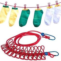 PHILIPHILO Portable Multi Functional Drying Rope with 12 Clips and 2 Hooks/Portable Outdoor Travel Clothesline Rope Clothes Hanging Hook-image-44