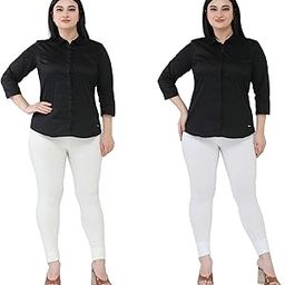 Premium Cotton Body Hugging Ankle Length Legging for Women, Soft and Comfortable Fabric with Elastic Closure, Free Size - Pack of 2pc (Fit Upto 25 to 32 Waist)- Off White, White-picture-7