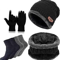 Winter Accessories Set with Knit Beanie, Neck Warmer, Touch Screen Gloves, Warm Socks, Black and Grey pack of 5-image-96