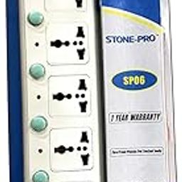 STONE-PRO 6 Socket 1.8 Meter 10 Amp 250V~ 2500W Max, Adaptable To Standard Plugs Of All Countries, Individual Switch Flex Box, Spike Buster 6 Socket Three Pin Socket 6 Socket, 250 Volts-32