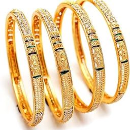 JewarHaat Bangles 4 Piece Ad Cz Stones Gold Plated Daily Use Handmade Meena Work Jewelry for Women & Girls-image-76