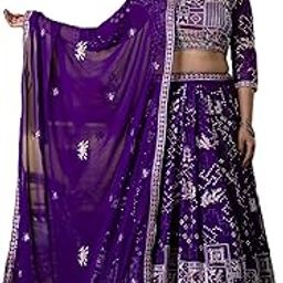 Women's Purple Embroidered Georgette Lehenga Choli Set with Dupatta – Heavy Sequins Zari Work, Designer A‑Line Flared Lehenga for Women-picture-11