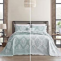 HZ&HY Oversized King Bedspread Green 128x120 Extra Wide, Jacquard Coverlet Bedding Set, Lightweight Thin Comforter, Reversible, 4 Piece, 100% Polyester, King/Cal King, Green-image-9